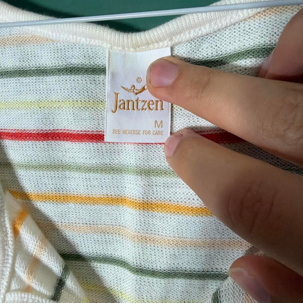 Vintage 70s Jantzen Striped Knit Tank Top Lace Up V-Neck Multi Color Womens Med - Picture 2 of 3
